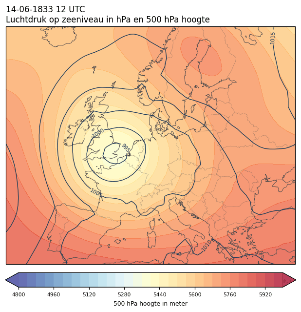 Weerkaart van 14 juni 1833 om 12 UTC