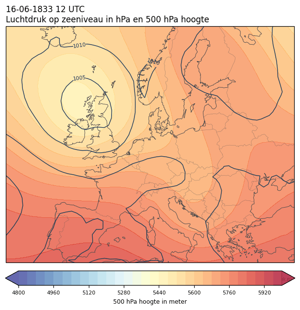 Weerkaart van 16 juni 1833 om 12 UTC