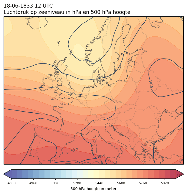 Weerkaart van 18 juni 1833 om 12 UTC