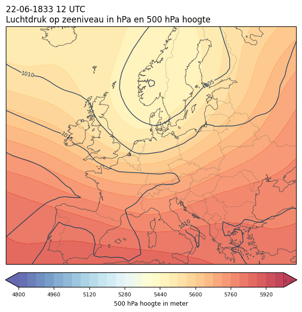 Weerkaart van 22 juni 1833 om 12 UTC
