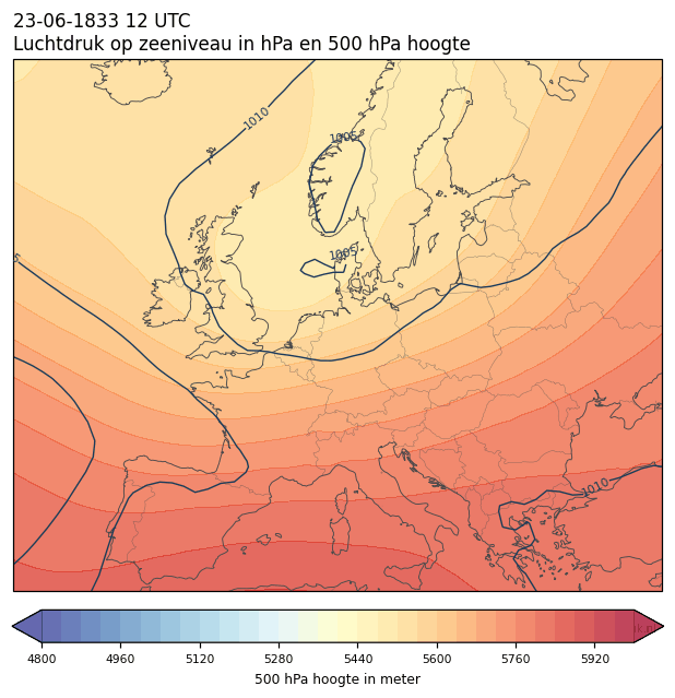 Weerkaart van 23 juni 1833 om 12 UTC
