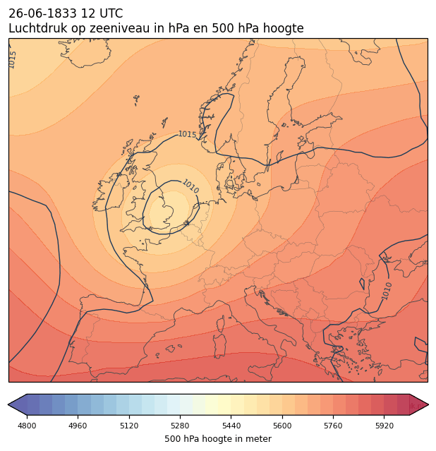 Weerkaart van 26 juni 1833 om 12 UTC