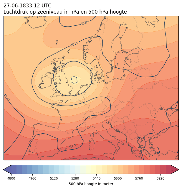 Weerkaart van 27 juni 1833 om 12 UTC