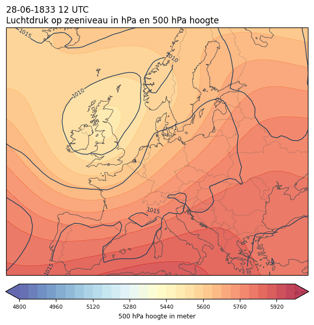 Weerkaart van 28 juni 1833 om 12 UTC