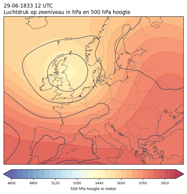 Weerkaart van 29 juni 1833 om 12 UTC