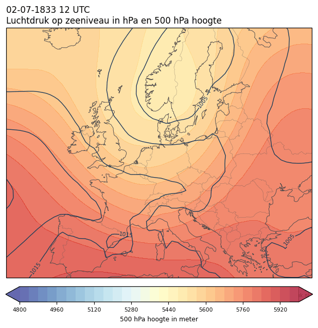 Weerkaart van 2 juli 1833 om 12 UTC