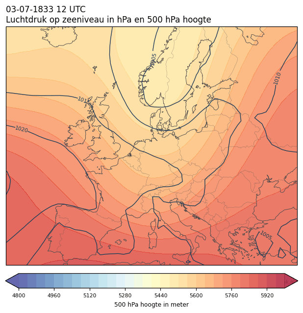 Weerkaart van 3 juli 1833 om 12 UTC