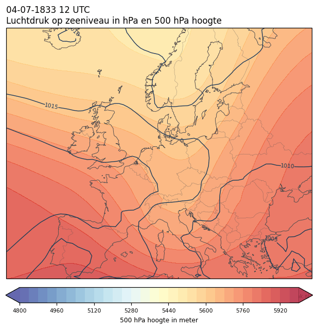 Weerkaart van 4 juli 1833 om 12 UTC