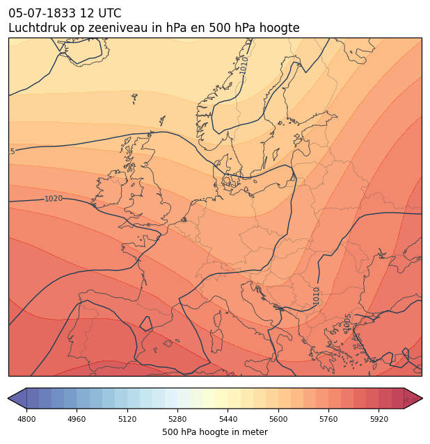 Weerkaart van 5 juli 1833 om 12 UTC