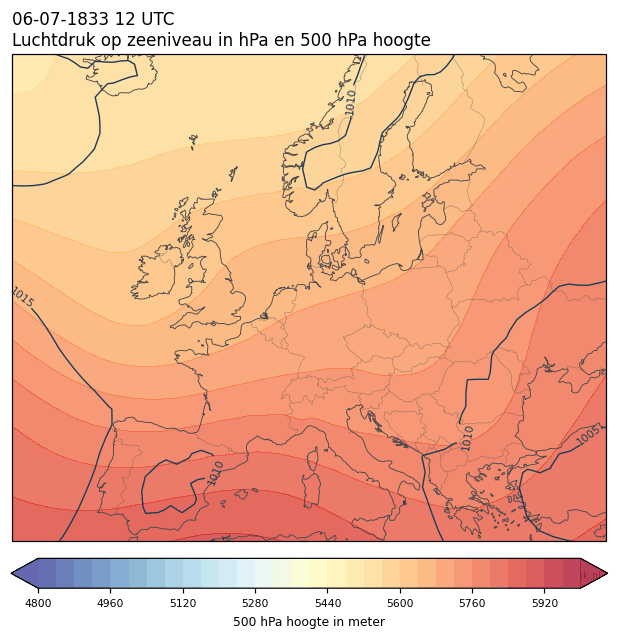 Weerkaart van 6 juli 1833 om 12 UTC