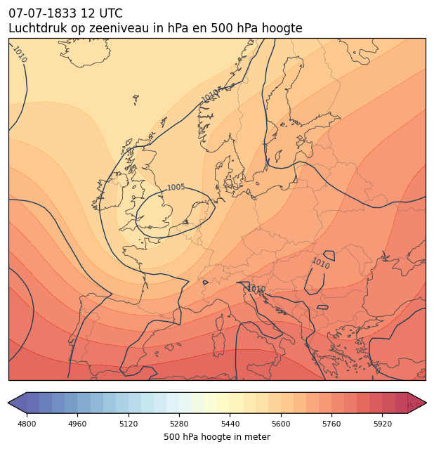 Weerkaart van 7 juli 1833 om 12 UTC