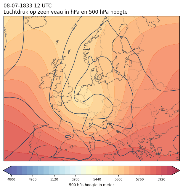 Weerkaart van 8 juli 1833 om 12 UTC