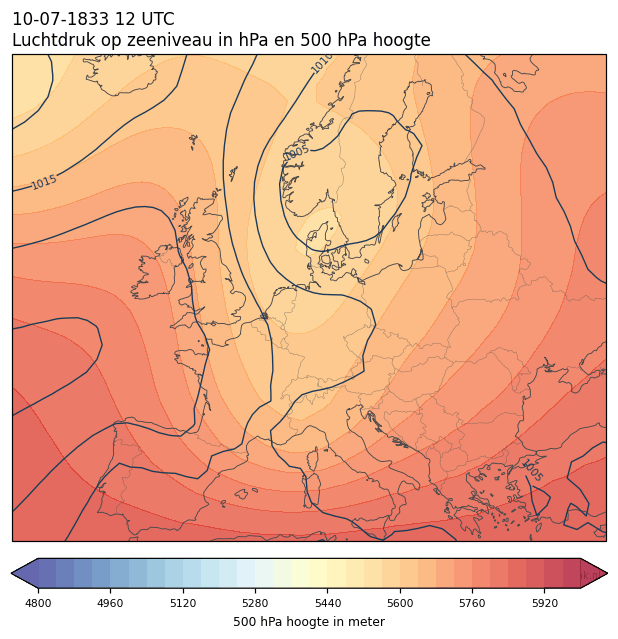 Weerkaart van 10 juli 1833 om 12 UTC