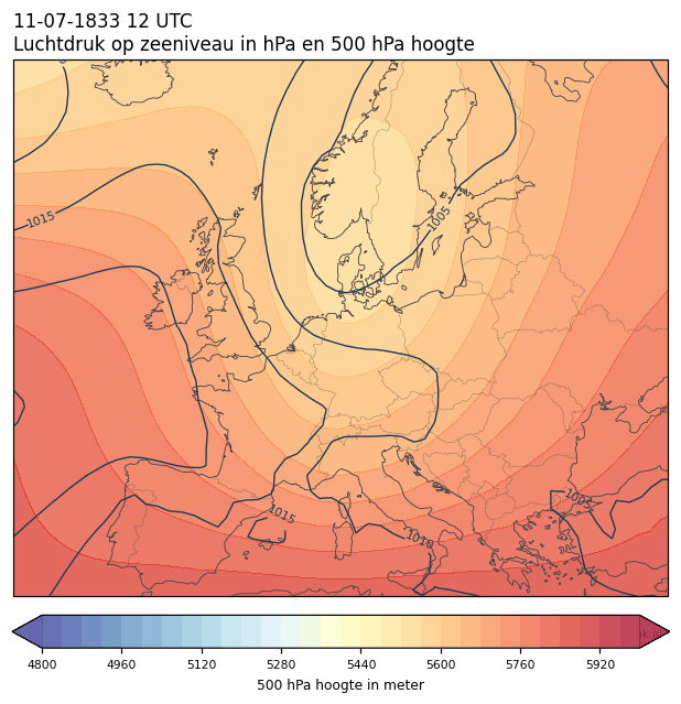 Weerkaart van 11 juli 1833 om 12 UTC
