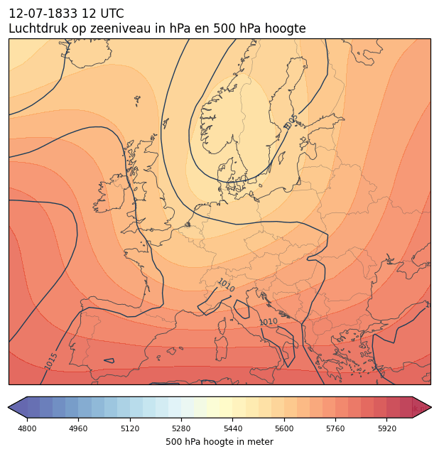 Weerkaart van 12 juli 1833 om 12 UTC