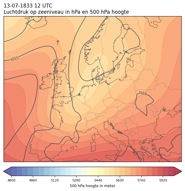 Weerkaart van 13 juli 1833 om 12 UTC