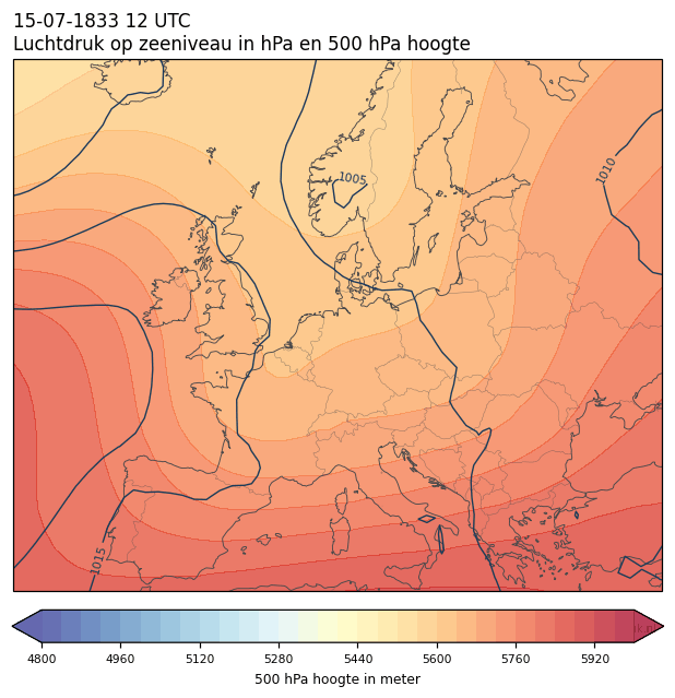 Weerkaart van 15 juli 1833 om 12 UTC