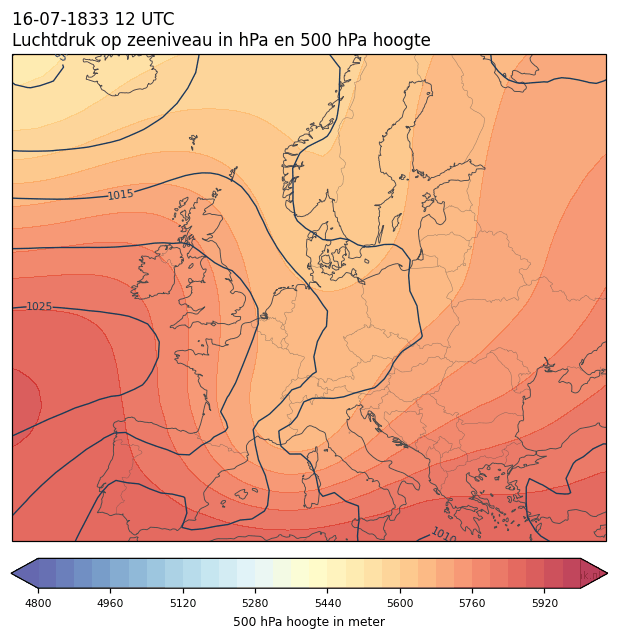 Weerkaart van 16 juli 1833 om 12 UTC