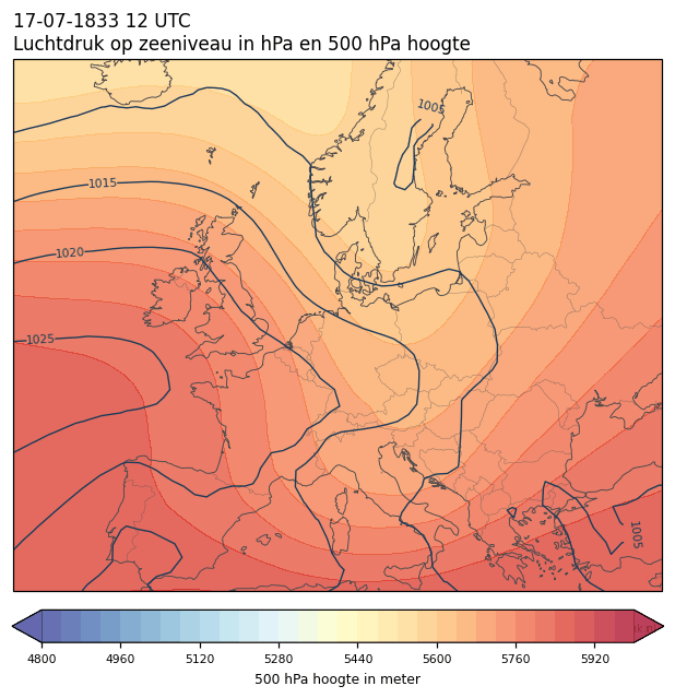 Weerkaart van 17 juli 1833 om 12 UTC