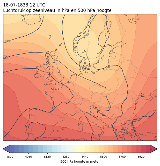 Weerkaart van 18 juli 1833 om 12 UTC