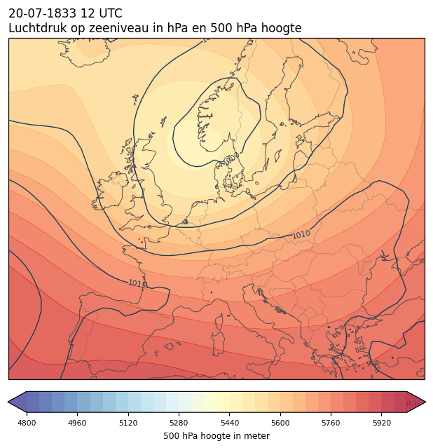Weerkaart van 20 juli 1833 om 12 UTC