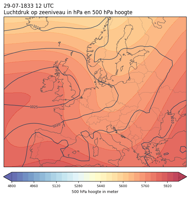 Weerkaart van 29 juli 1833 om 12 UTC