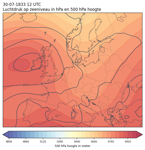 Weerkaart van 30 juli 1833 om 12 UTC