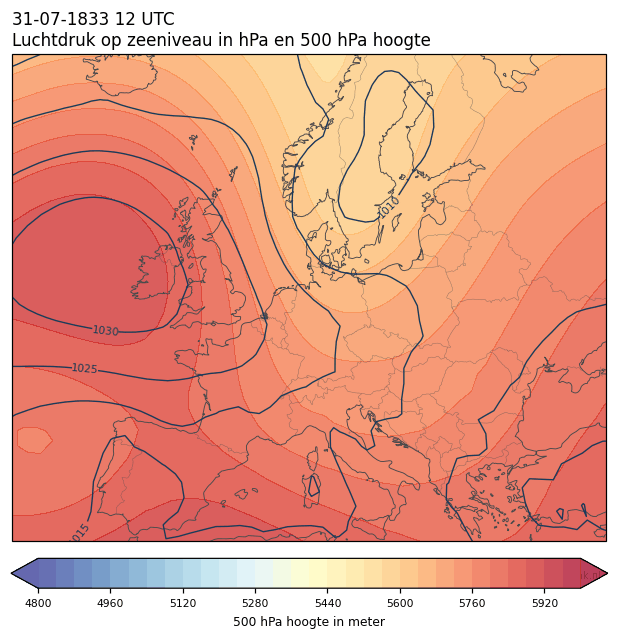 Weerkaart van 31 juli 1833 om 12 UTC