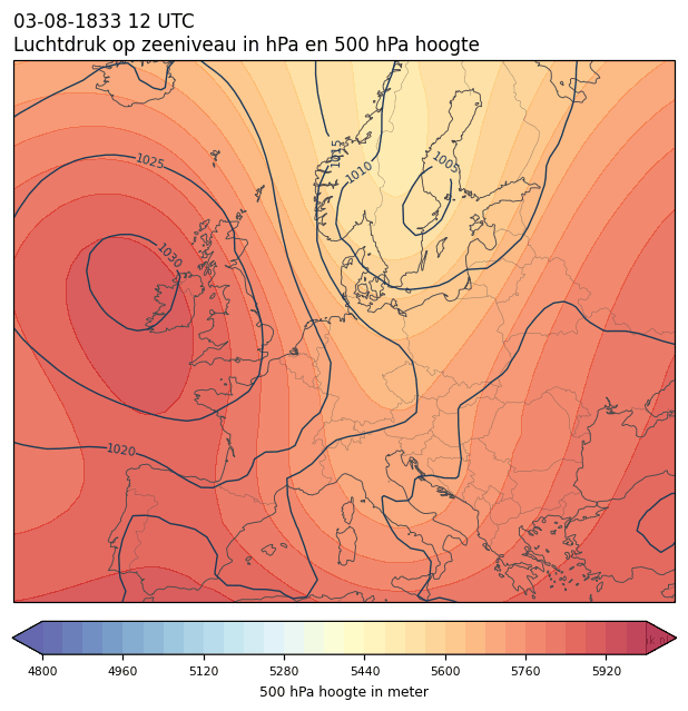 Weerkaart van 3 augustus 1833 om 12 UTC