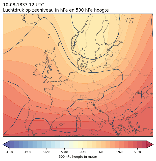 Weerkaart van 10 augustus 1833 om 12 UTC