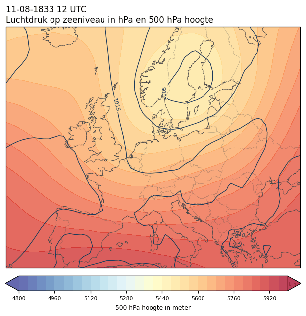 Weerkaart van 11 augustus 1833 om 12 UTC