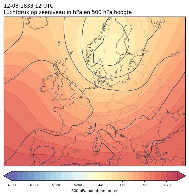 Weerkaart van 12 augustus 1833 om 12 UTC
