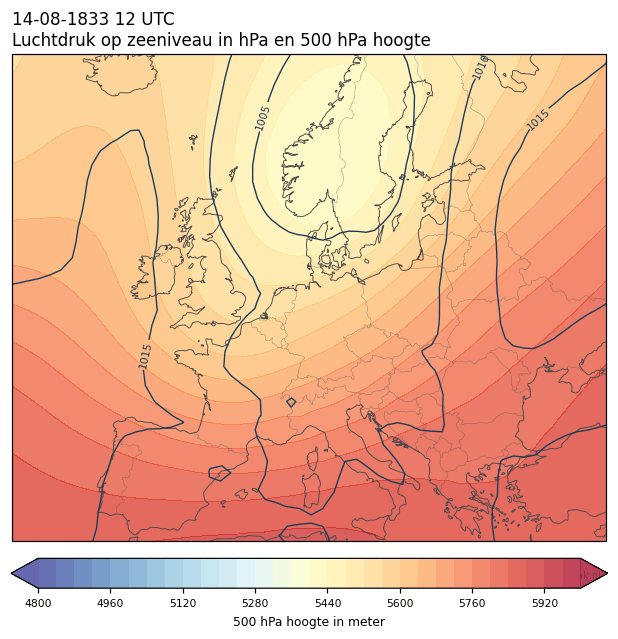 Weerkaart van 14 augustus 1833 om 12 UTC
