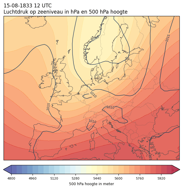 Weerkaart van 15 augustus 1833 om 12 UTC