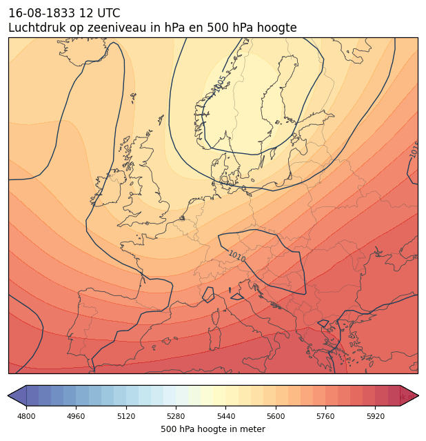 Weerkaart van 16 augustus 1833 om 12 UTC