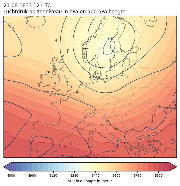 Weerkaart van 21 augustus 1833 om 12 UTC