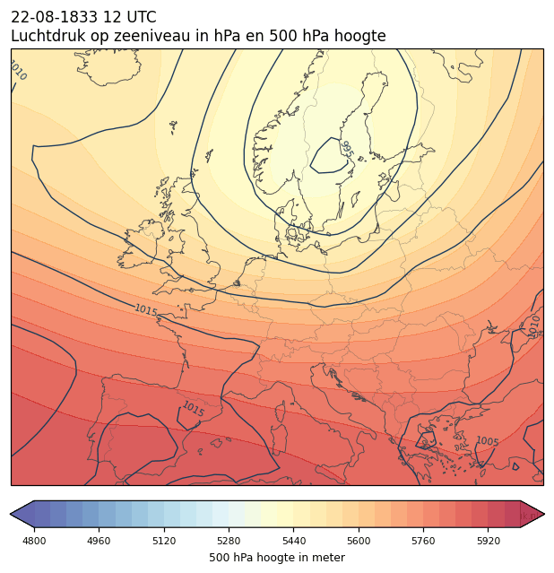Weerkaart van 22 augustus 1833 om 12 UTC