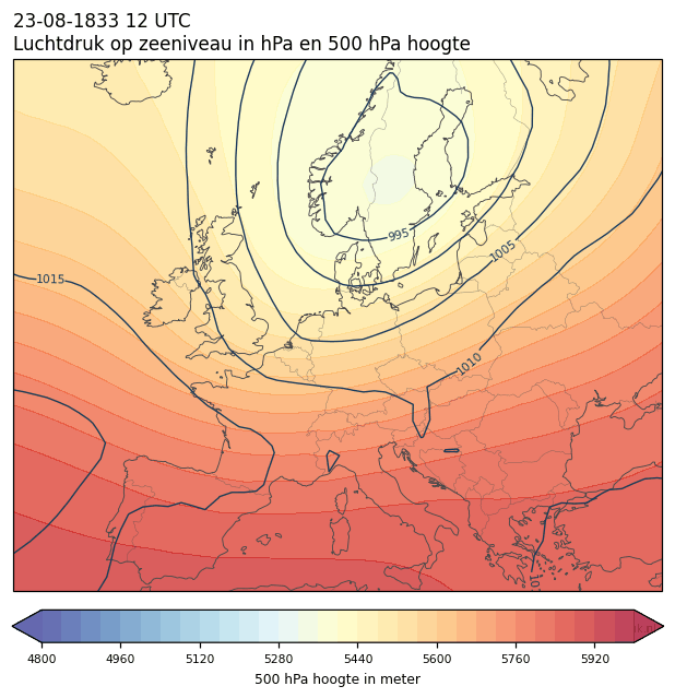 Weerkaart van 23 augustus 1833 om 12 UTC