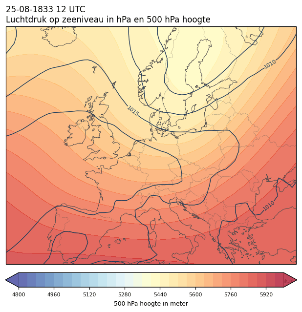 Weerkaart van 25 augustus 1833 om 12 UTC