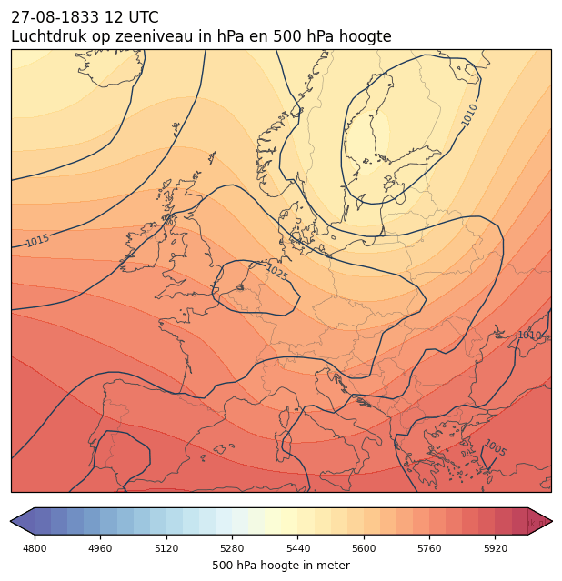 Weerkaart van 27 augustus 1833 om 12 UTC