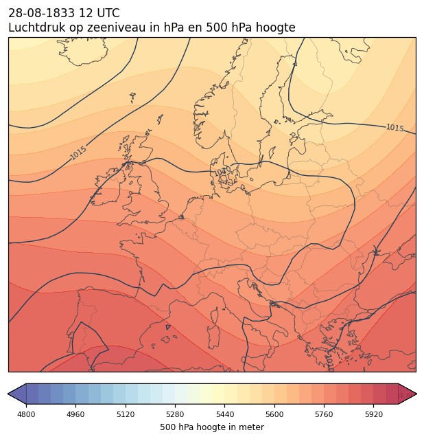 Weerkaart van 28 augustus 1833 om 12 UTC