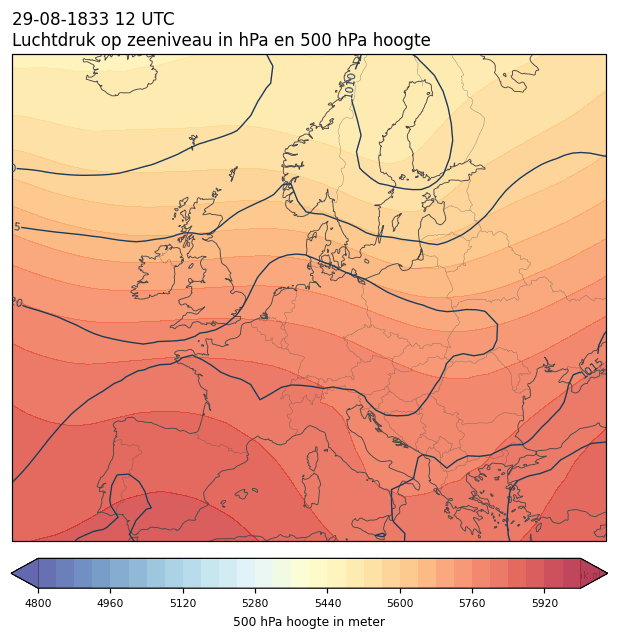 Weerkaart van 29 augustus 1833 om 12 UTC
