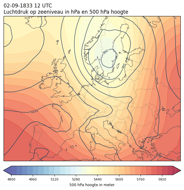 Weerkaart van 2 september 1833 om 12 UTC