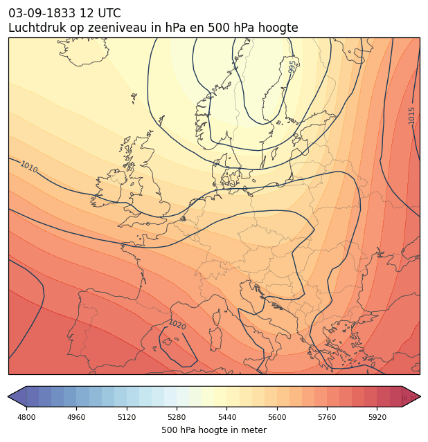 Weerkaart van 3 september 1833 om 12 UTC