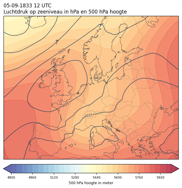 Weerkaart van 5 september 1833 om 12 UTC