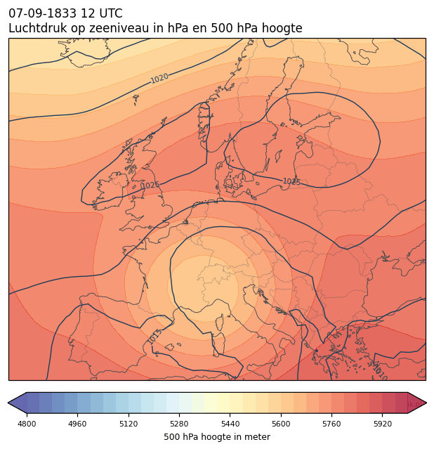 Weerkaart van 7 september 1833 om 12 UTC
