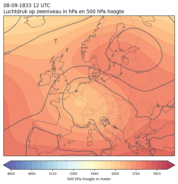 Weerkaart van 8 september 1833 om 12 UTC