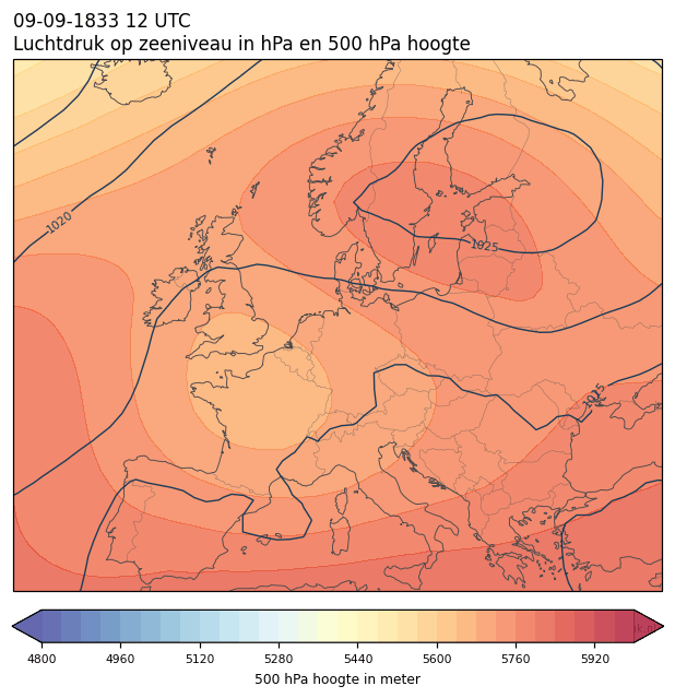 Weerkaart van 9 september 1833 om 12 UTC