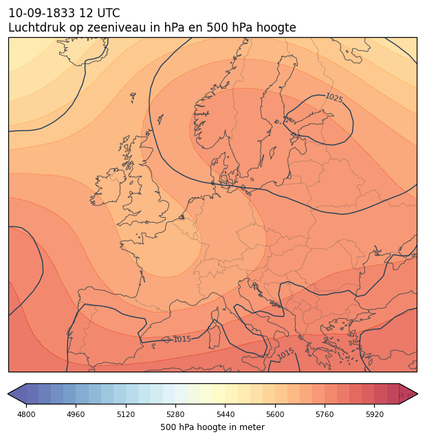 Weerkaart van 10 september 1833 om 12 UTC