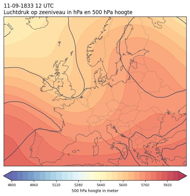 Weerkaart van 11 september 1833 om 12 UTC